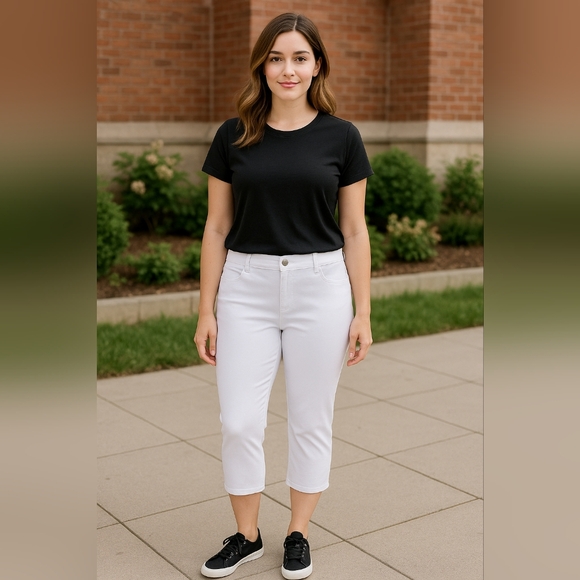 Yelete Pants - Women’s White Capri Jegging Pants 3XL – Stretch High-Rise Pull-On Cropped